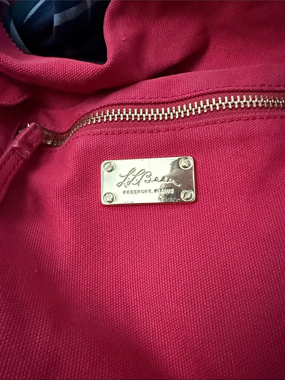 L.L. Bean Red Duffel Bag with Gold Hardware